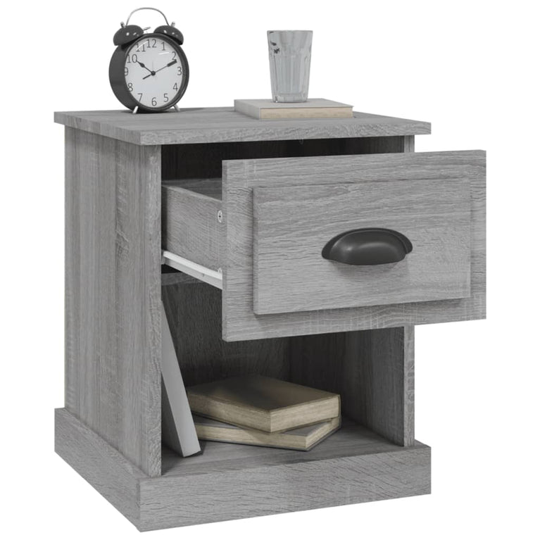Nachtkastje 39x39x47,5 cm bewerkt hout grijs sonoma eikenkleur MeubelReus