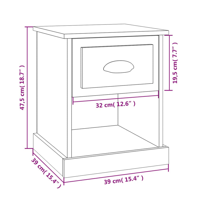 Nachtkastjes 2 st 39x39x47,5 cm bewerkt hout grijs sonoma eiken MeubelReus