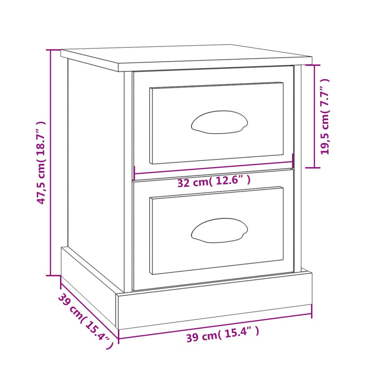Nachtkastje 39x39x47,5 cm bewerkt hout hoogglans wit MeubelReus