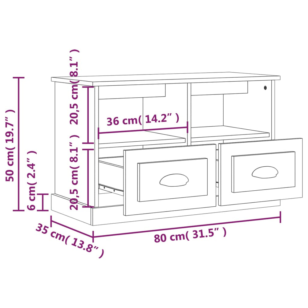 Tv-meubel 80x35x50 cm bewerkt hout gerookt eikenkleurig MeubelReus
