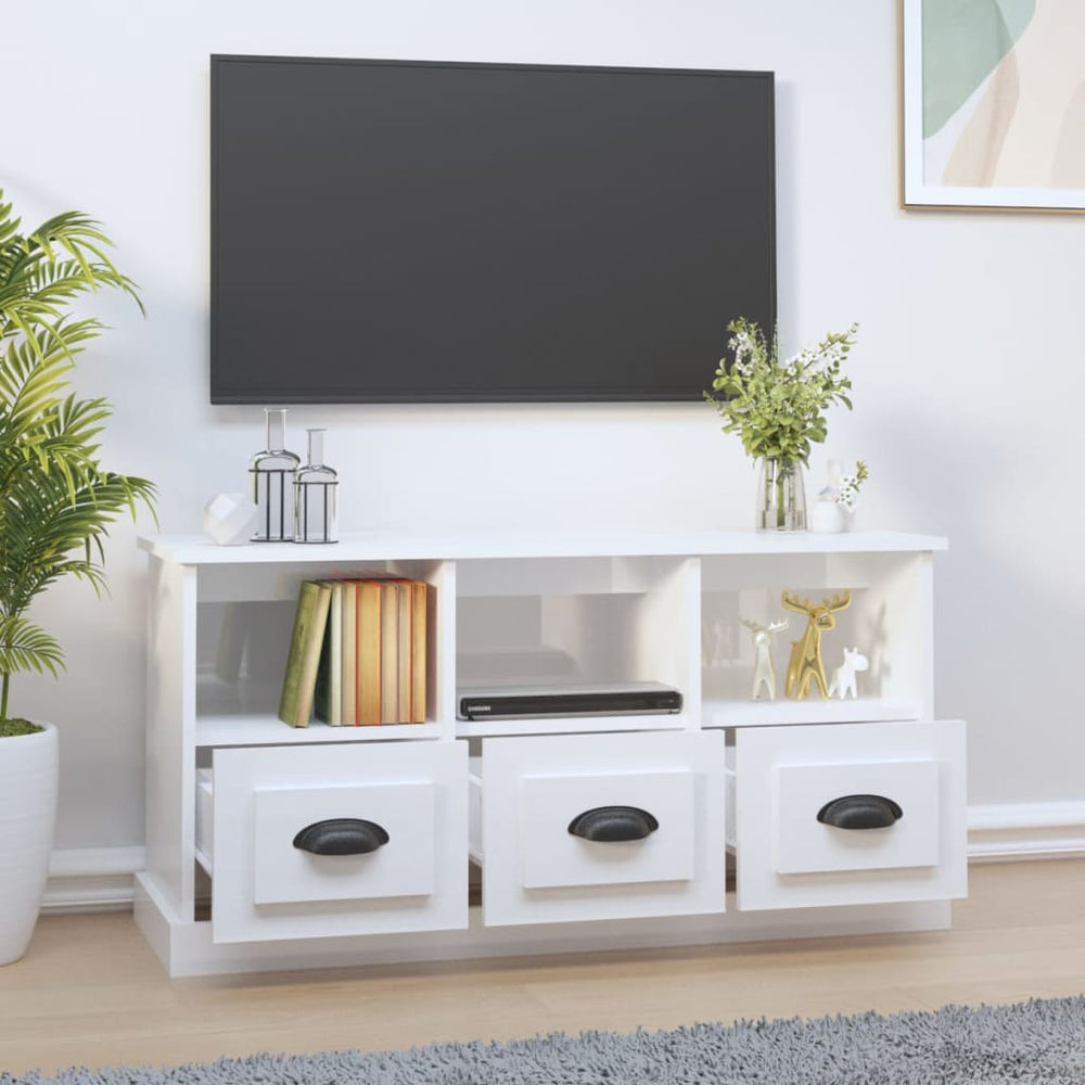Tv-meubel 100x35x50 cm bewerkt hout hoogglans wit MeubelReus
