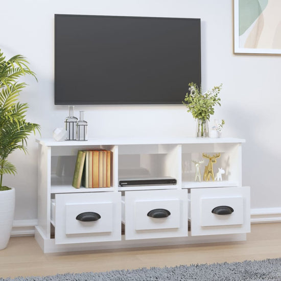 Tv-meubel 100x35x50 cm bewerkt hout hoogglans wit MeubelReus
