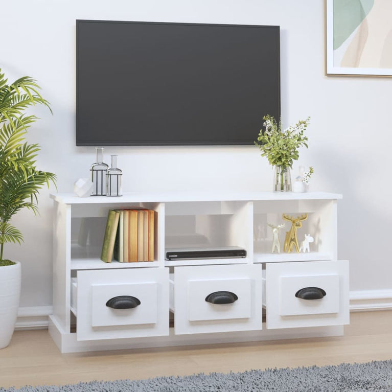 Tv-meubel 100x35x50 cm bewerkt hout hoogglans wit MeubelReus