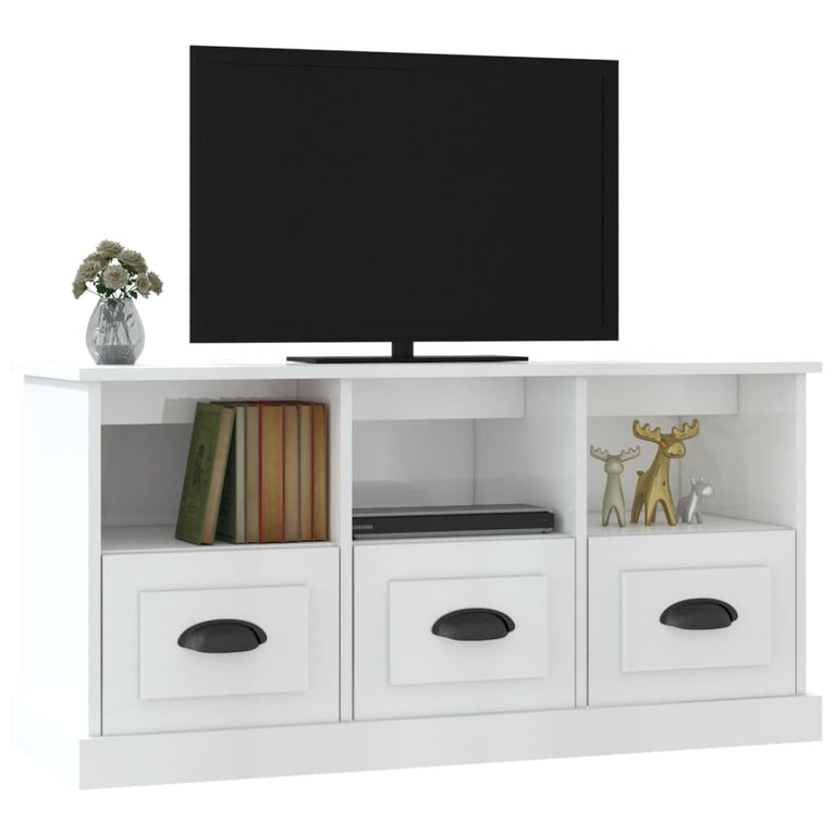 Tv-meubel 100x35x50 cm bewerkt hout hoogglans wit MeubelReus
