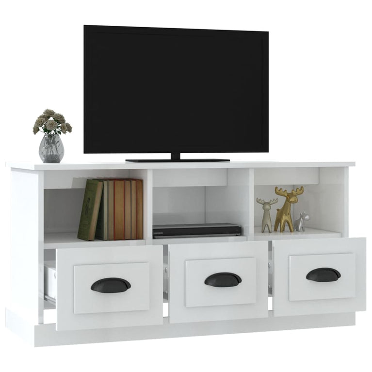 Tv-meubel 100x35x50 cm bewerkt hout hoogglans wit MeubelReus