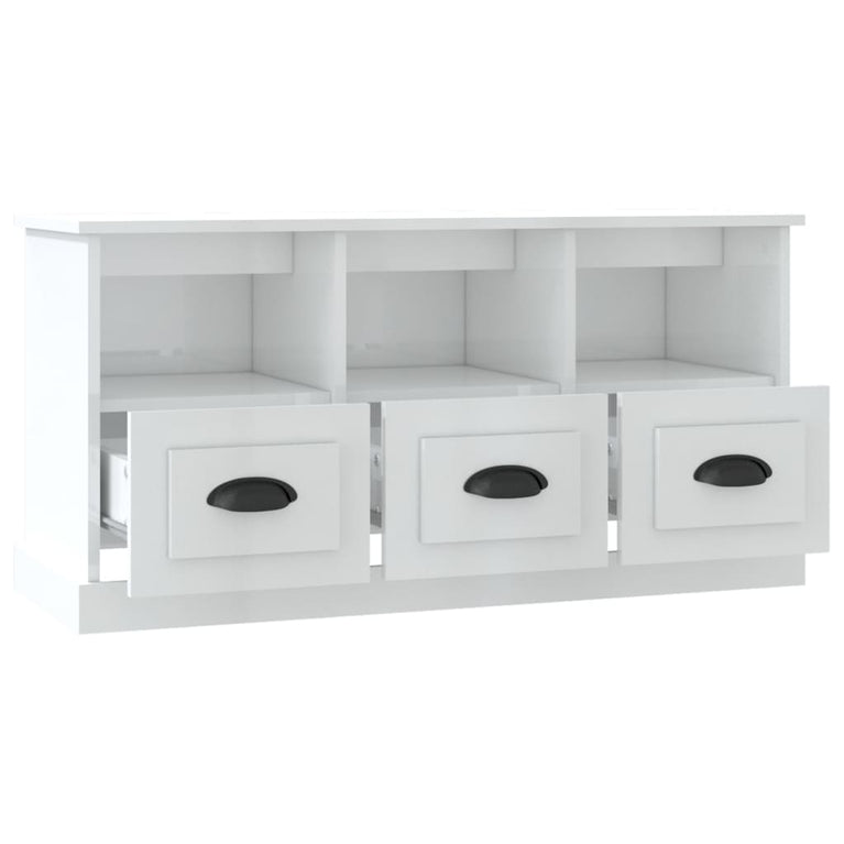 Tv-meubel 100x35x50 cm bewerkt hout hoogglans wit MeubelReus