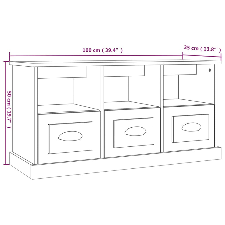 Tv-meubel 100x35x50 cm bewerkt hout hoogglans wit MeubelReus