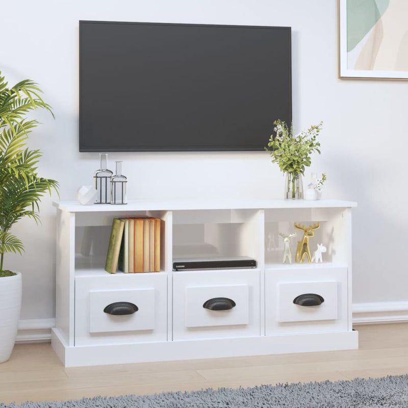 Tv-meubel 100x35x50 cm bewerkt hout hoogglans wit MeubelReus
