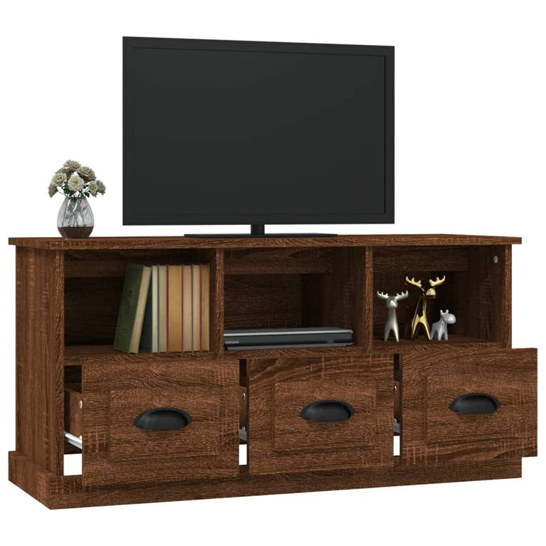 Tv-meubel 100x35x50 cm bewerkt hout bruin eikenkleur MeubelReus