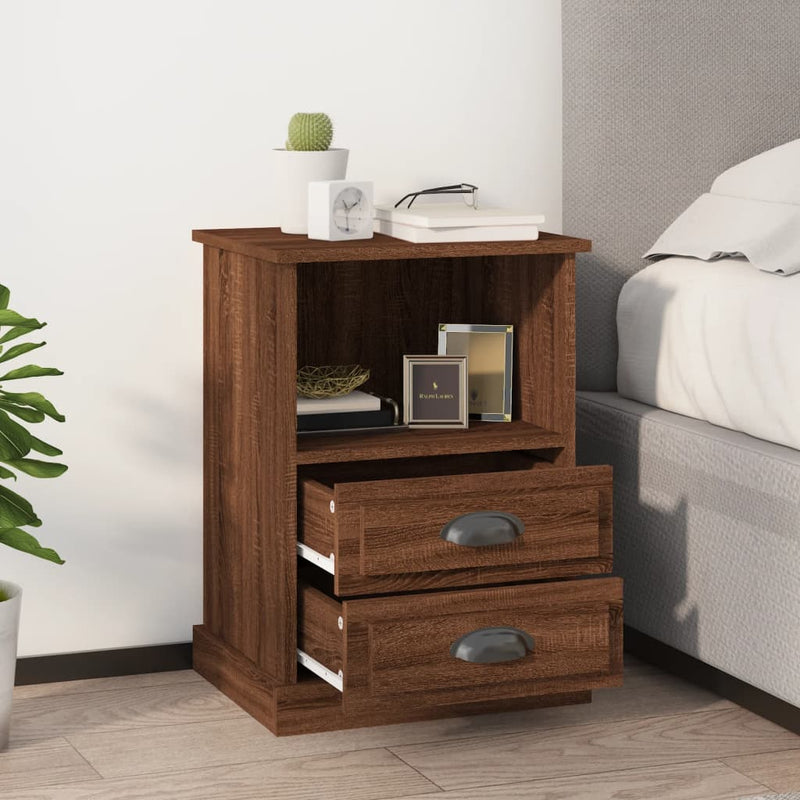 Nachtkastjes 2 st 43x36x60 cm bewerkt hout bruin eikenkleur MeubelReus