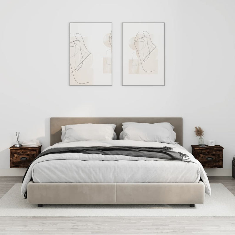 Nachtkastjes 2 st wandgemonteerd 41,5x36x28 cm gerookt eiken MeubelReus