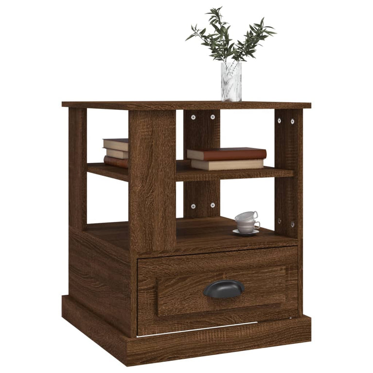Bijzettafel 50x50x60 cm bewerkt hout bruin eikenkleur MeubelReus