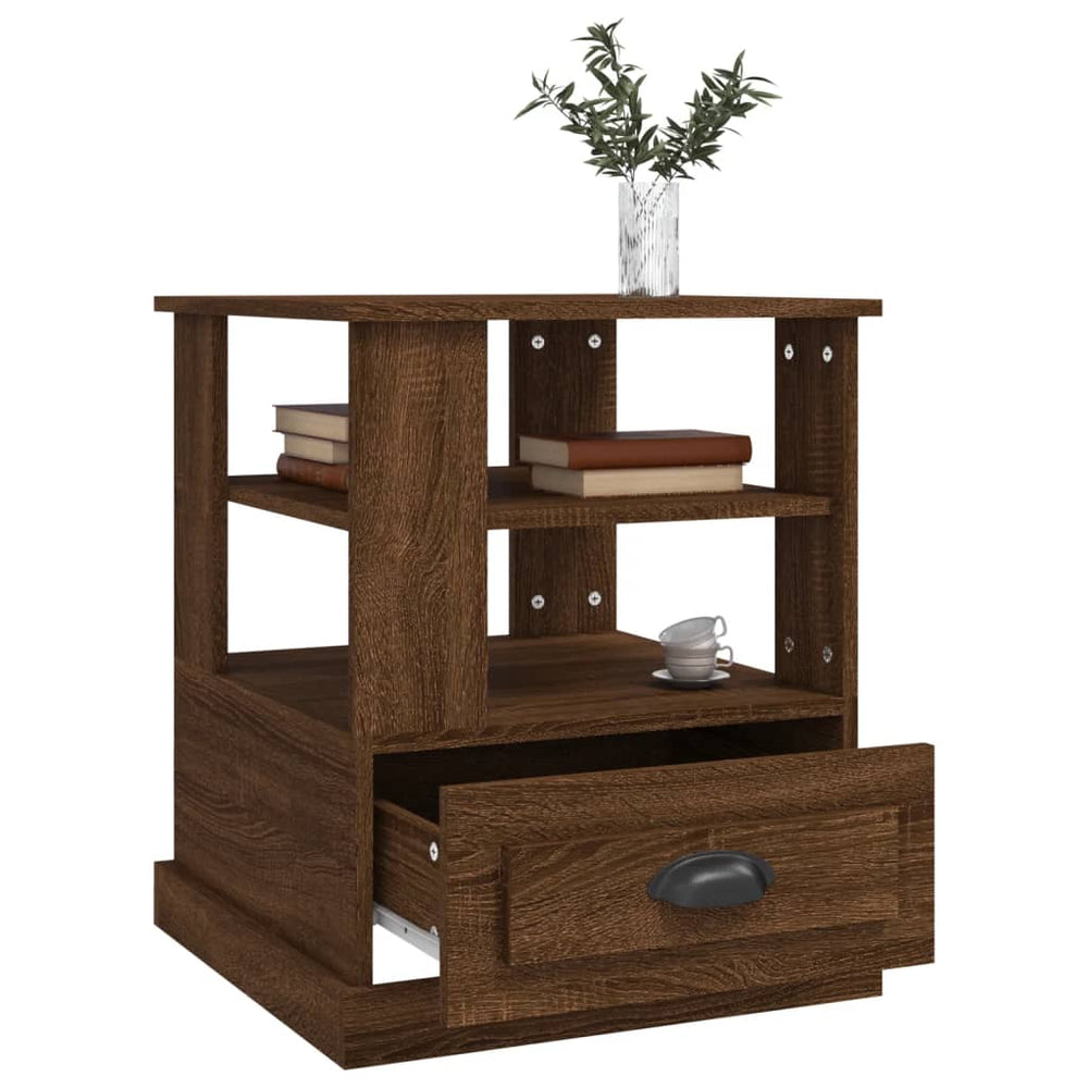 Bijzettafel 50x50x60 cm bewerkt hout bruin eikenkleur MeubelReus