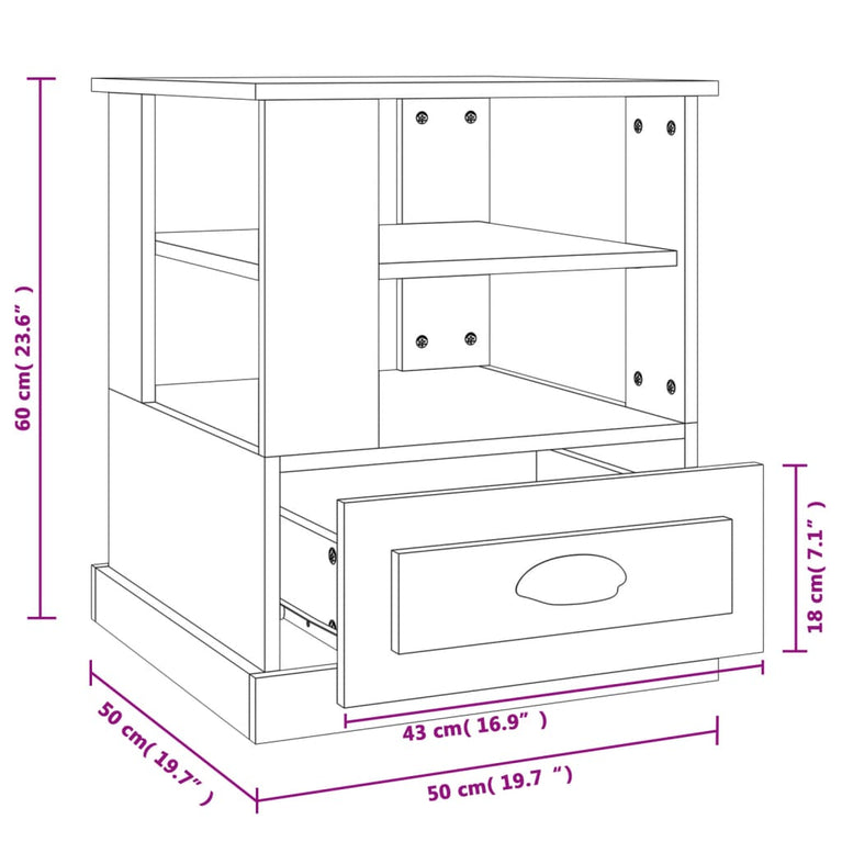 Bijzettafel 50x50x60 cm bewerkt hout bruin eikenkleur MeubelReus
