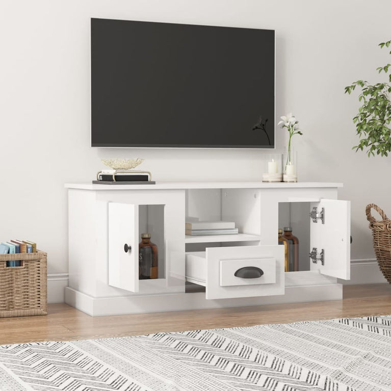 Tv-meubel 100x35,5x45 cm bewerkt hout hoogglans wit MeubelReus