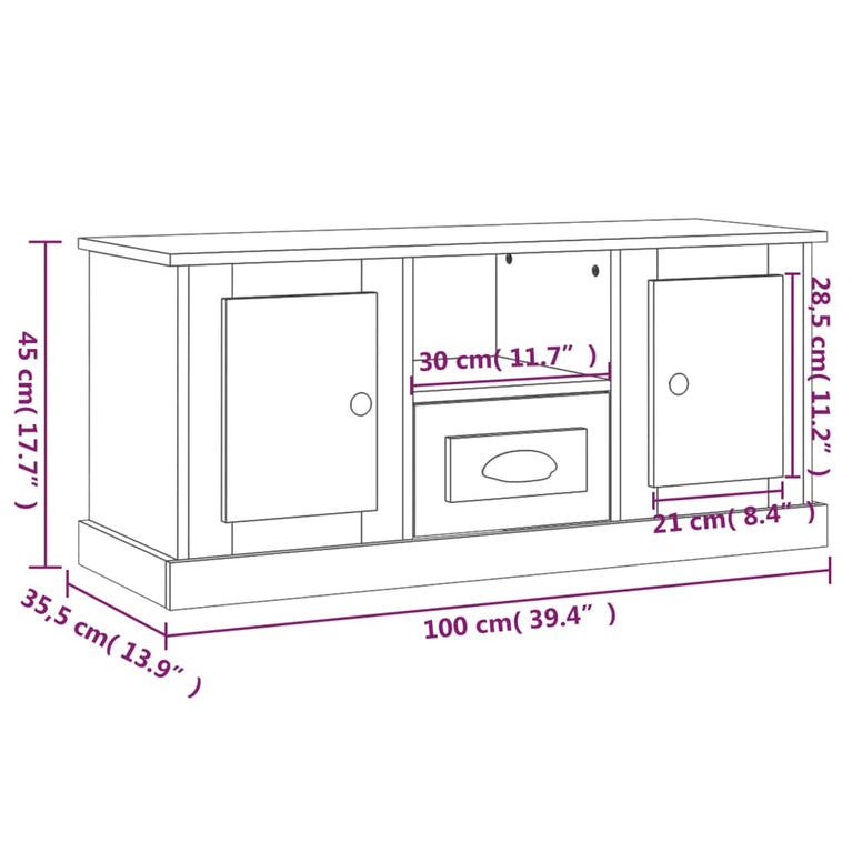 Tv-meubel 100x35,5x45 cm bewerkt hout gerookt eikenkleurig MeubelReus