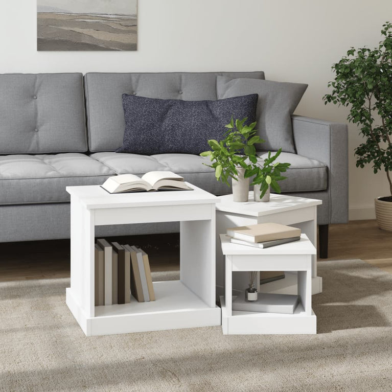3-delige Tafeltjesset bewerkt hout wit MeubelReus