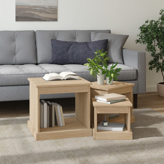 3-delige Tafeltjesset bewerkt hout sonoma eikenkleurig MeubelReus