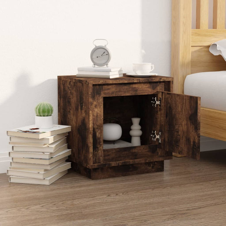 Nachtkastje 44x35x45 cm bewerkt hout gerookt eikenkleurig MeubelReus
