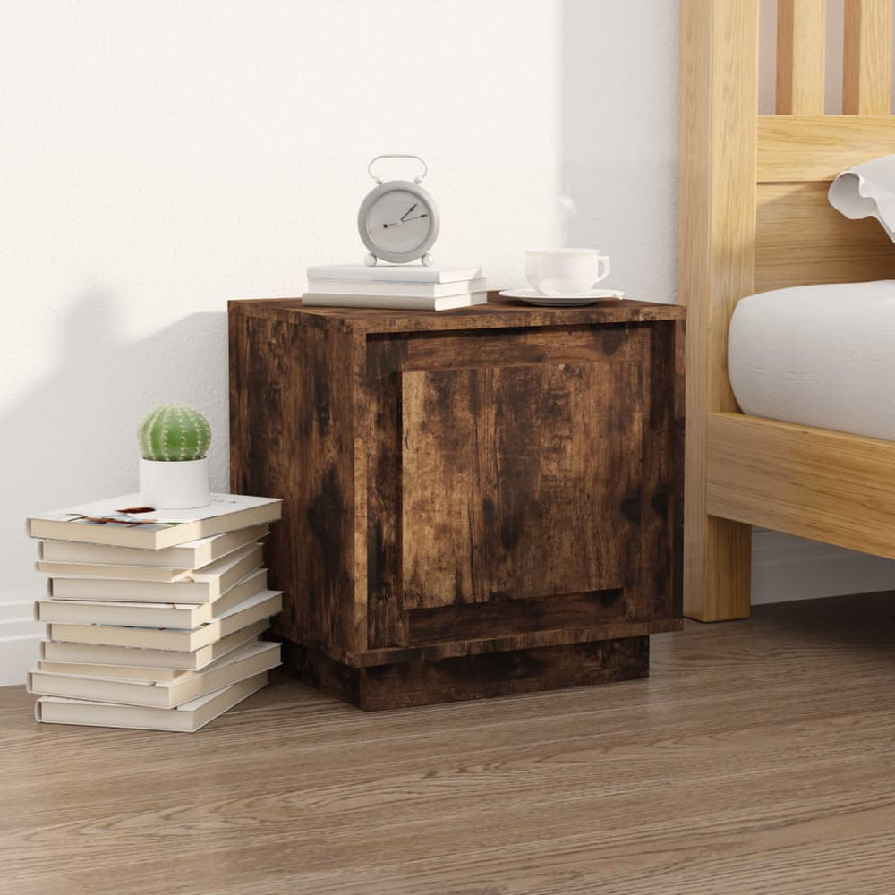 Nachtkastje 44x35x45 cm bewerkt hout gerookt eikenkleurig MeubelReus