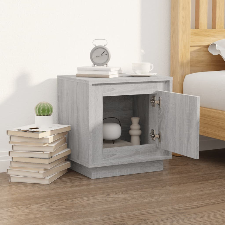 Nachtkastje 44x35x45 cm bewerkt hout grijs sonoma eikenkleurig MeubelReus