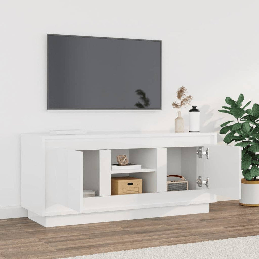 Tv-meubel 102x35x45 cm bewerkt hout hoogglans wit MeubelReus