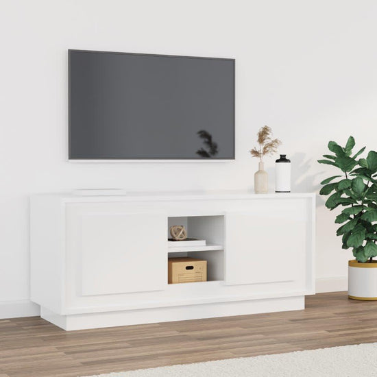 Tv-meubel 102x35x45 cm bewerkt hout hoogglans wit MeubelReus