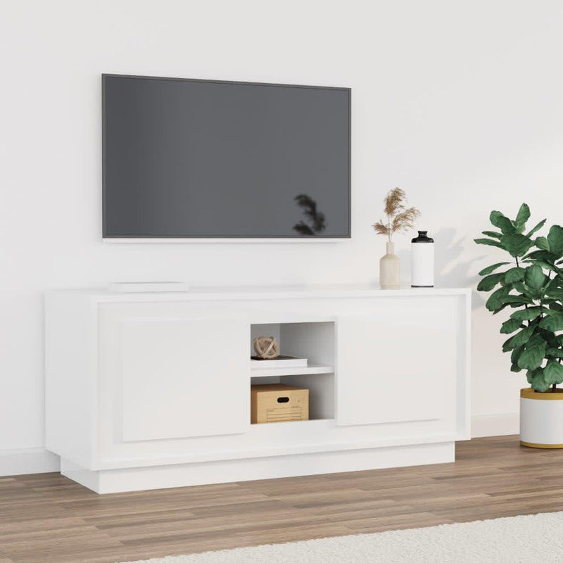 Tv-meubel 102x35x45 cm bewerkt hout hoogglans wit MeubelReus