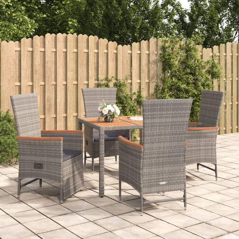 5-delige Tuinset met kussens poly rattan grijs MeubelReus