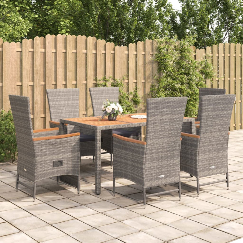 7-delige Tuinset met kussens poly rattan grijs