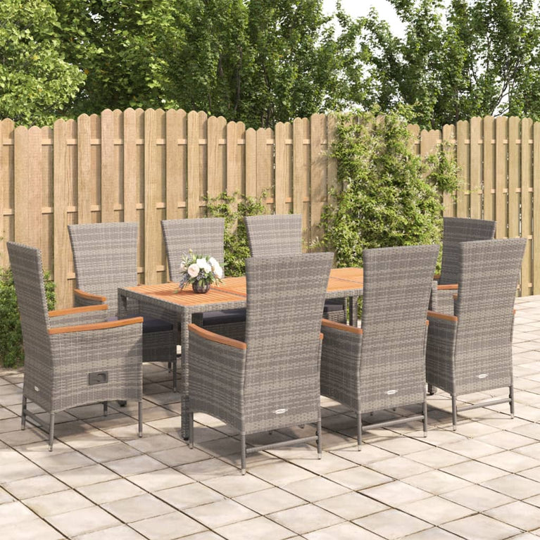 9-delige Tuinset met kussens poly rattan grijs