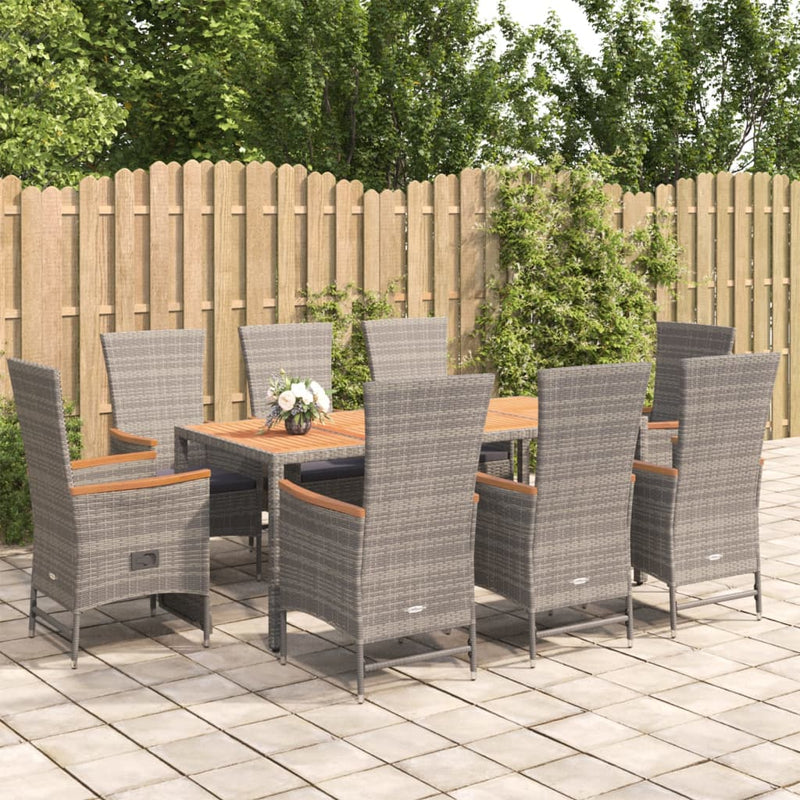 9-delige Tuinset met kussens poly rattan grijs