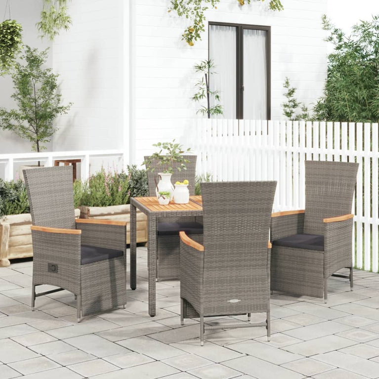 5-delige Tuinset met kussens poly rattan grijs MeubelReus