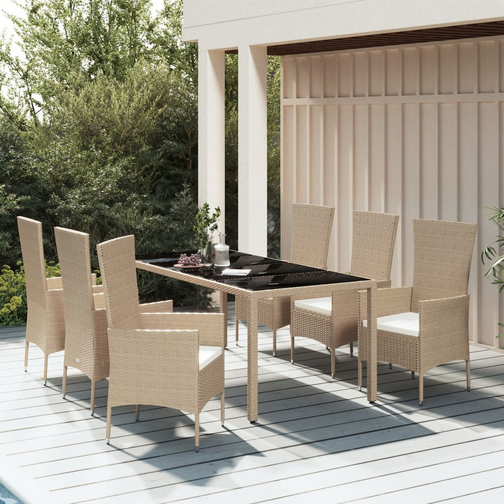 7-delige Tuinset met kussens poly rattan beige MeubelReus