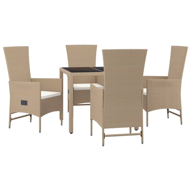 5-delige Tuinset met kussens poly rattan beige MeubelReus
