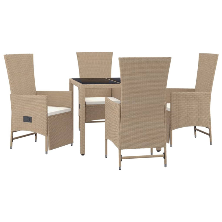5-delige Tuinset met kussens poly rattan beige