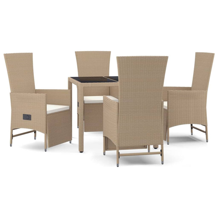 5-delige Tuinset met kussens poly rattan beige