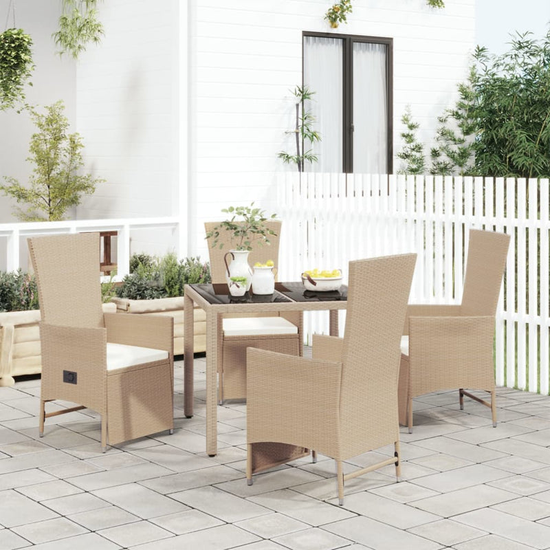 5-delige Tuinset met kussens poly rattan beige