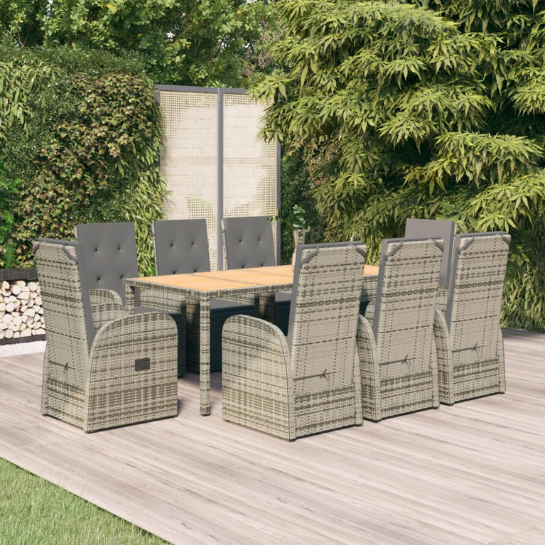 9-delige Tuinset met kussens poly rattan grijs MeubelReus