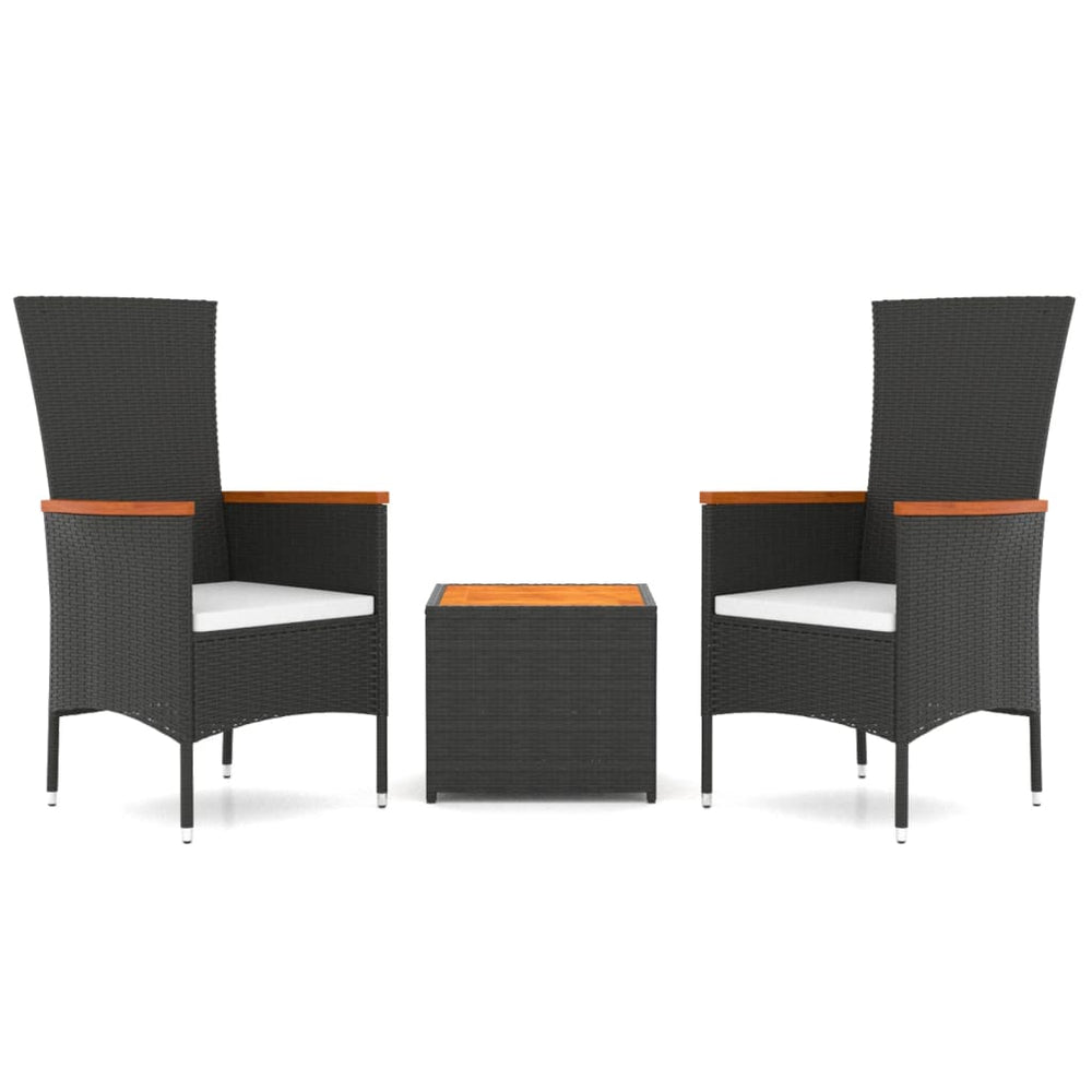 3-delige Loungeset poly rattan en massief acaciahout zwart MeubelReus