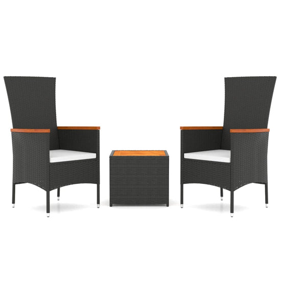 3-delige Loungeset poly rattan en massief acaciahout zwart MeubelReus