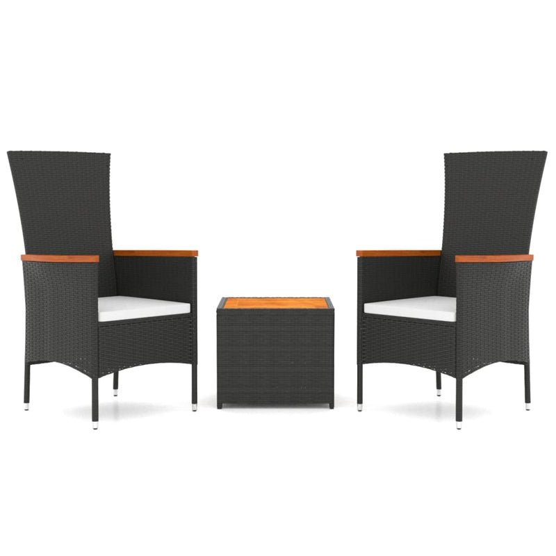 3-delige Loungeset poly rattan en massief acaciahout zwart MeubelReus