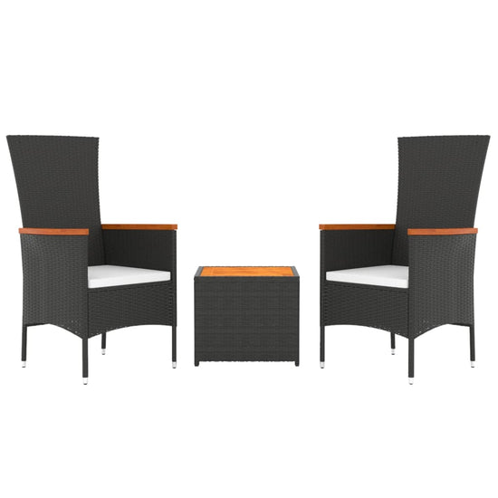 3-delige Loungeset poly rattan en massief acaciahout zwart MeubelReus