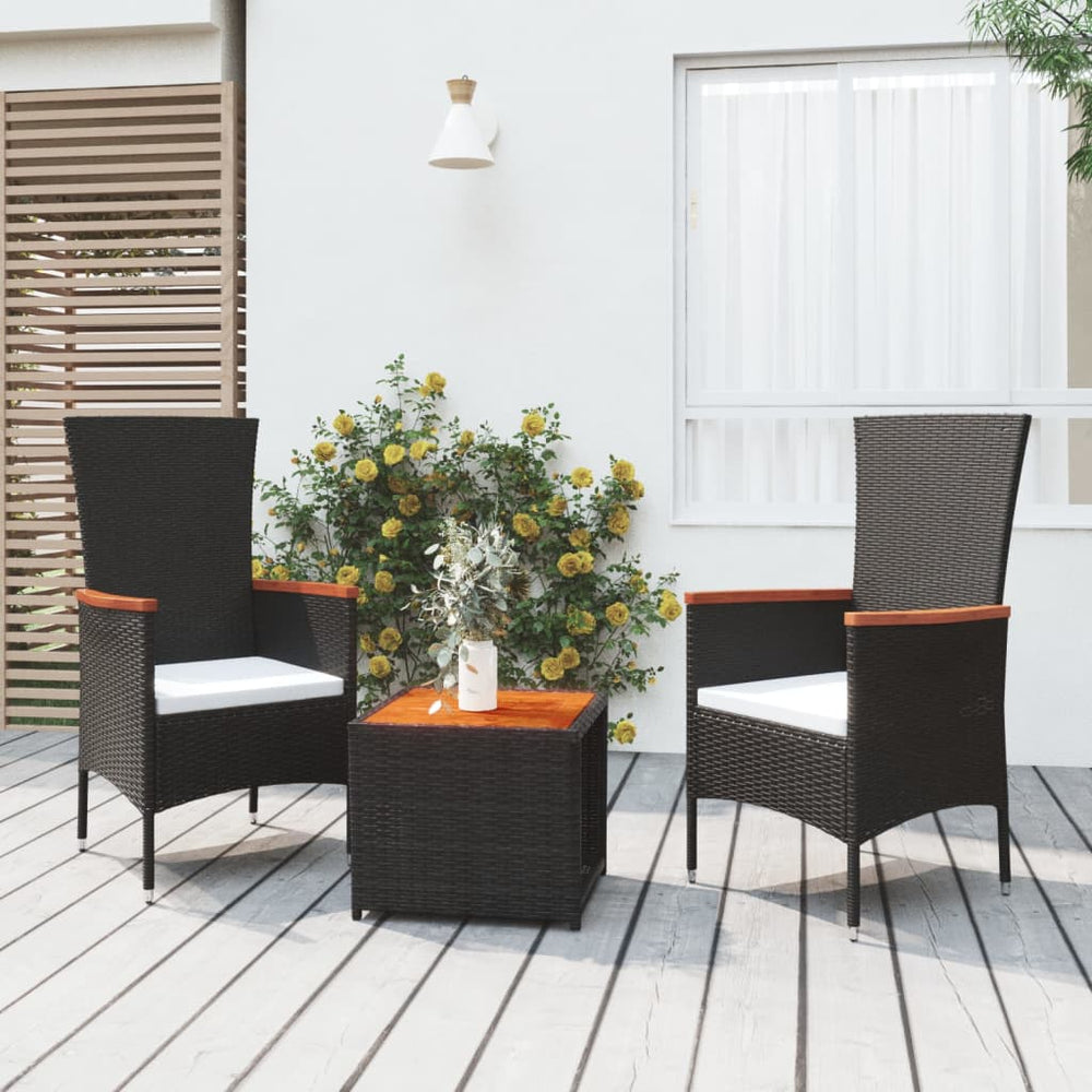 3-delige Loungeset poly rattan en massief acaciahout zwart MeubelReus