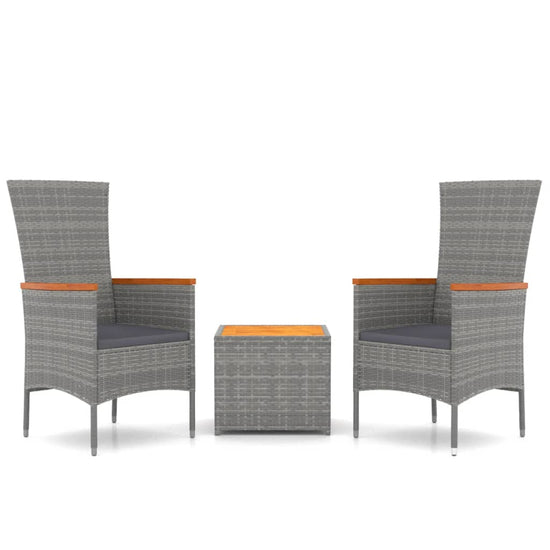 3-delige Loungeset poly rattan en massief acaciahout grijs MeubelReus