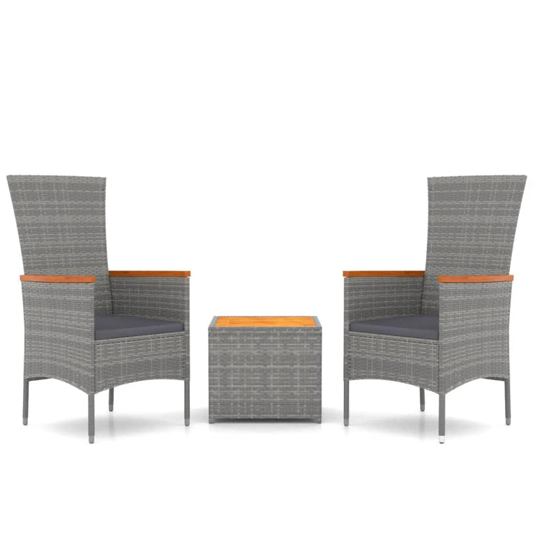 3-delige Loungeset poly rattan en massief acaciahout grijs MeubelReus