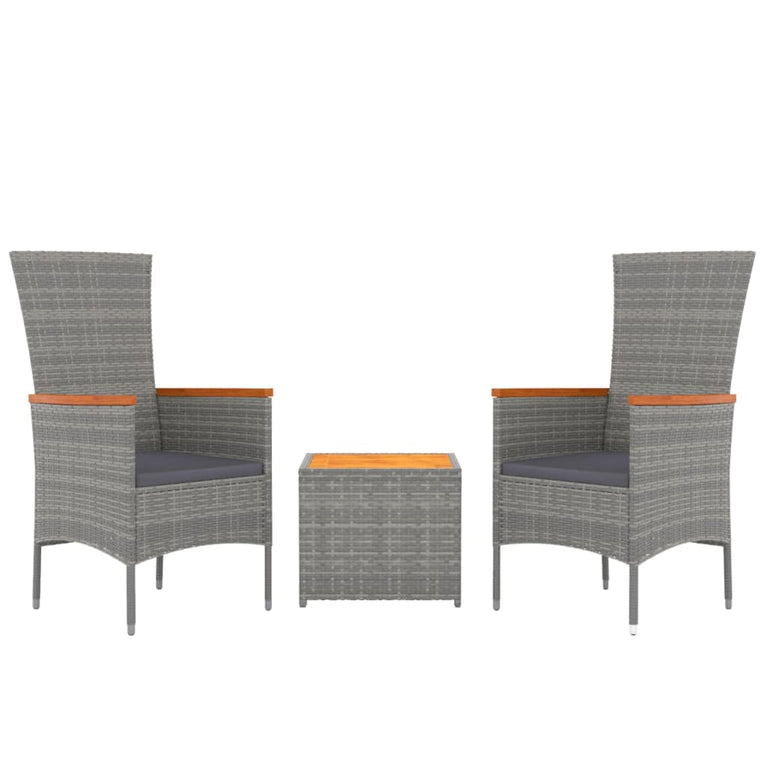 3-delige Loungeset poly rattan en massief acaciahout grijs MeubelReus