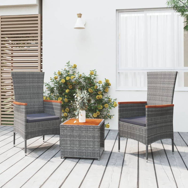 3-delige Loungeset poly rattan en massief acaciahout grijs MeubelReus