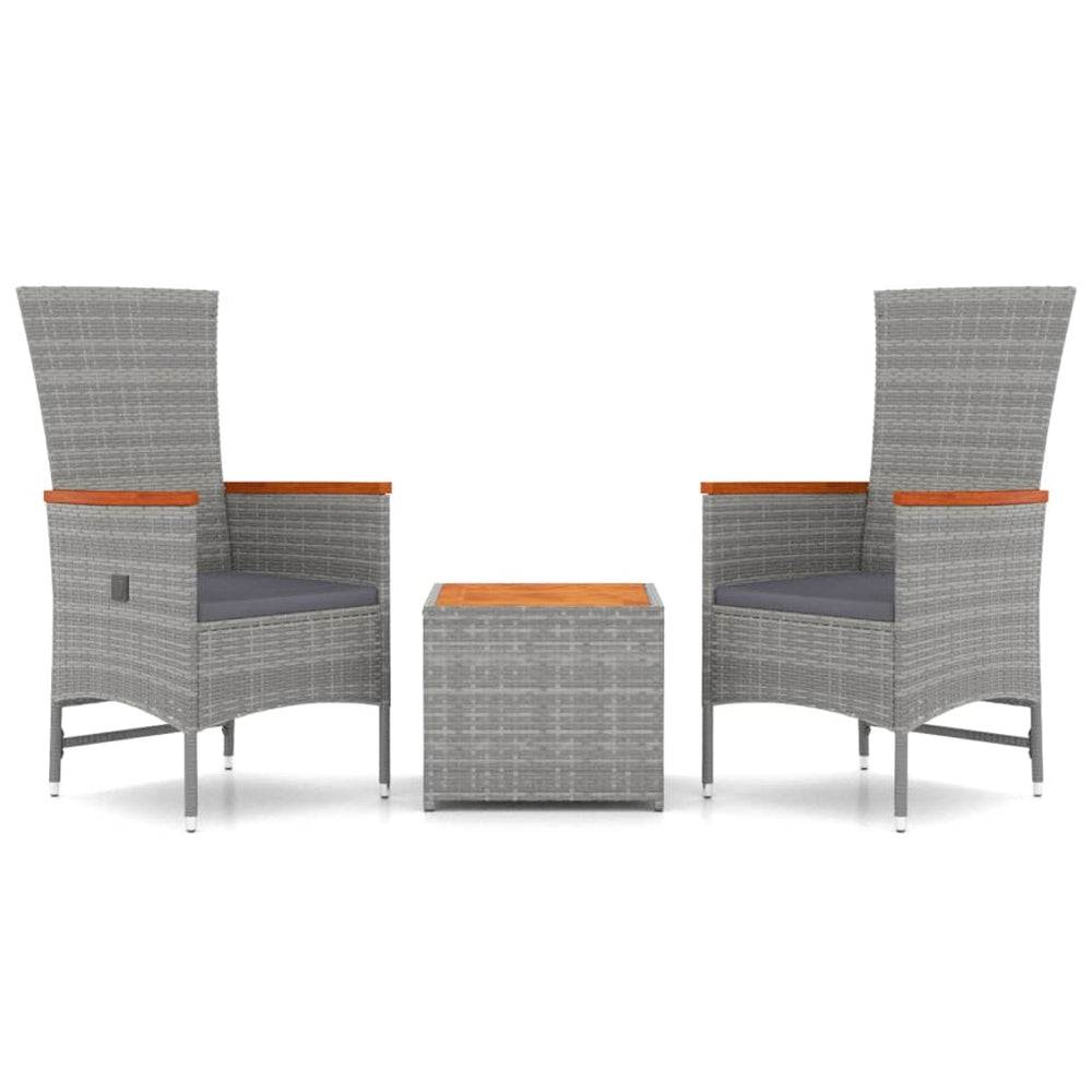 3-delige Loungeset poly rattan en massief acaciahout grijs MeubelReus