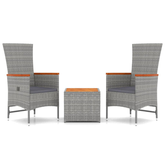 3-delige Loungeset poly rattan en massief acaciahout grijs MeubelReus